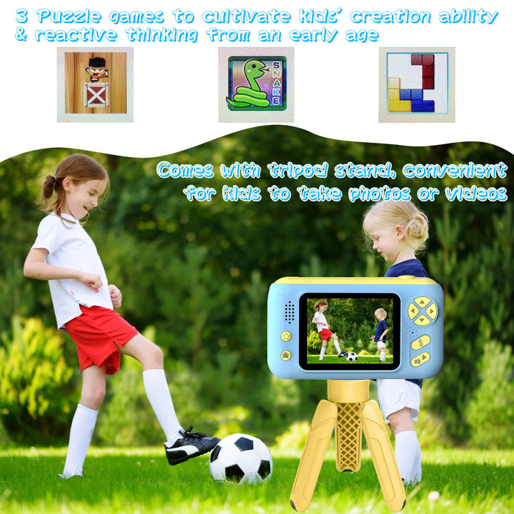 Kids Digital Camera with Flip Lens Children Video Camcorder Christmas Toy Birthday Gifts with Tripod 2.4in Screen 32G MMC Card for 3-10 Year Old Boys Girls