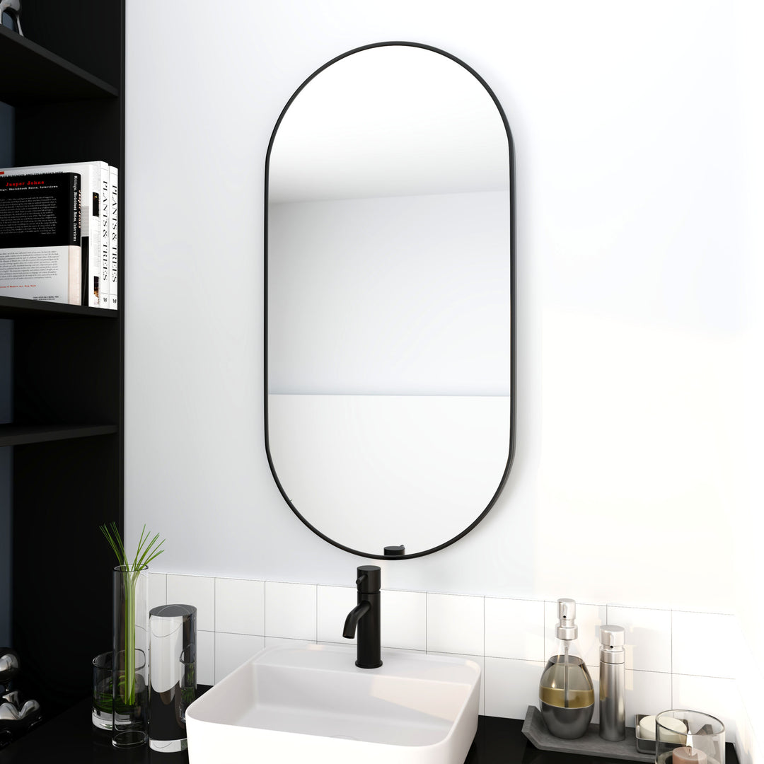 18 x 35 Inch Bathroom Mirror Black Aluminum Frame