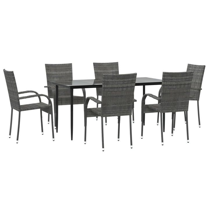 7 Piece Patio Dining Set Gray Poly Rattan