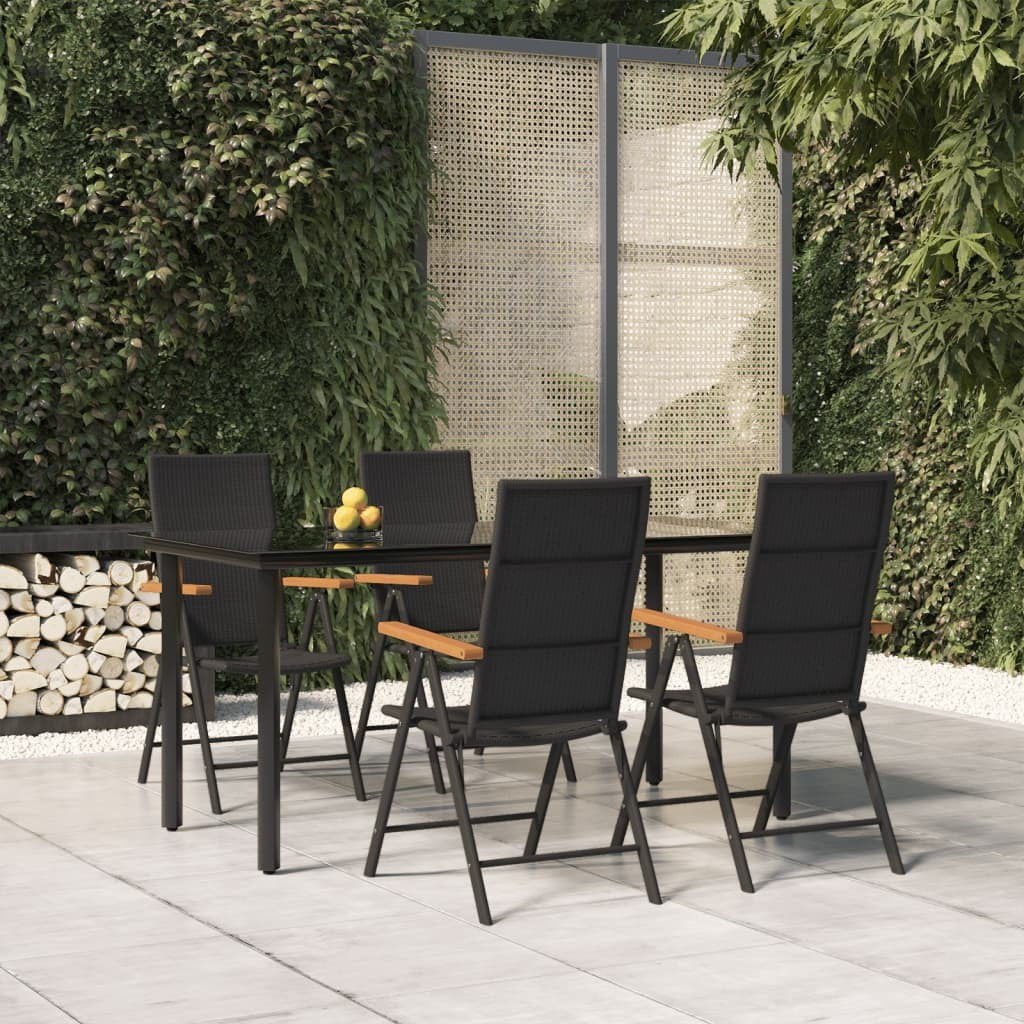 5 Piece Patio Dining Set Black and Brown Poly Rattan