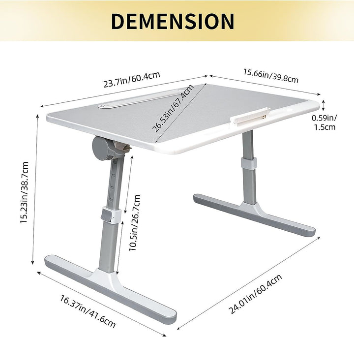 Lap Desk for Laptop, Portable Bed Table Desk, Laptop Desk with LED Light and Drawer,  Adjustable Laptop Stand for Bed/Sofa/Study/Reading-White