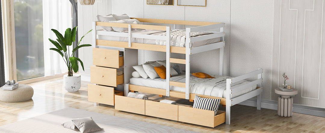 Twin over Twin Loft Bunk Bed with Drawers and Ladder