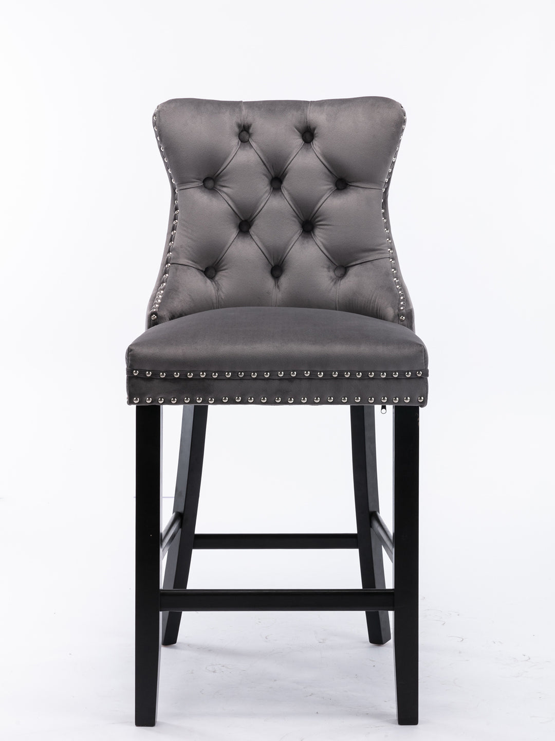 Contemporary Velvet Upholstered with Button Tufted Decoration and Wooden Legs  and Chrome Nailhead Trim Set of 2