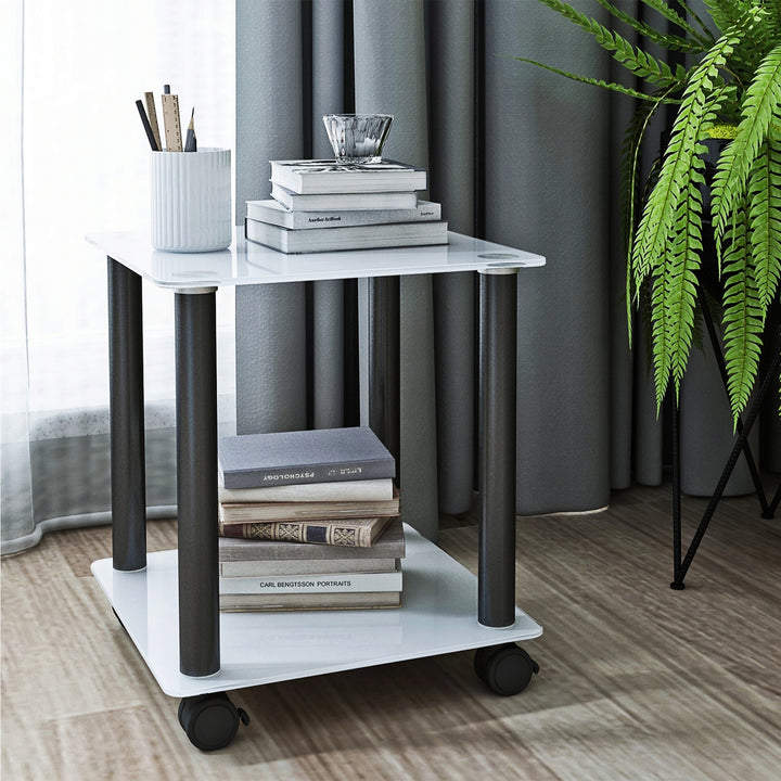 1-Piece 2-Tier Space End Table with Storage Shelves