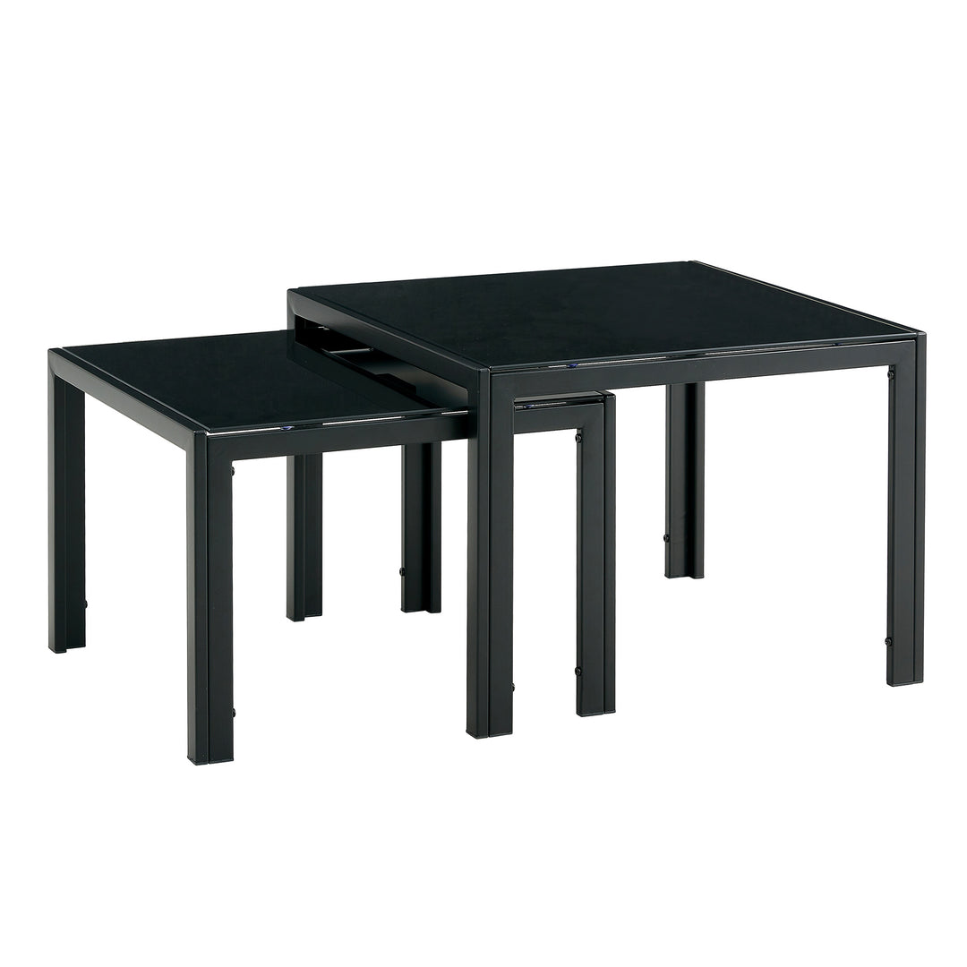 Nesting Coffee Table Set of 2  Square Modern Stacking Table with Tempered Glass Finish for Living Room