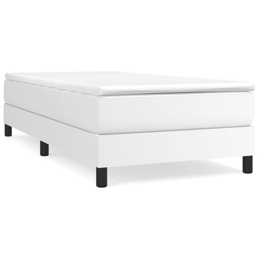 Box Spring Bed Frame White 39.4"x74.8" Twin Faux Leather