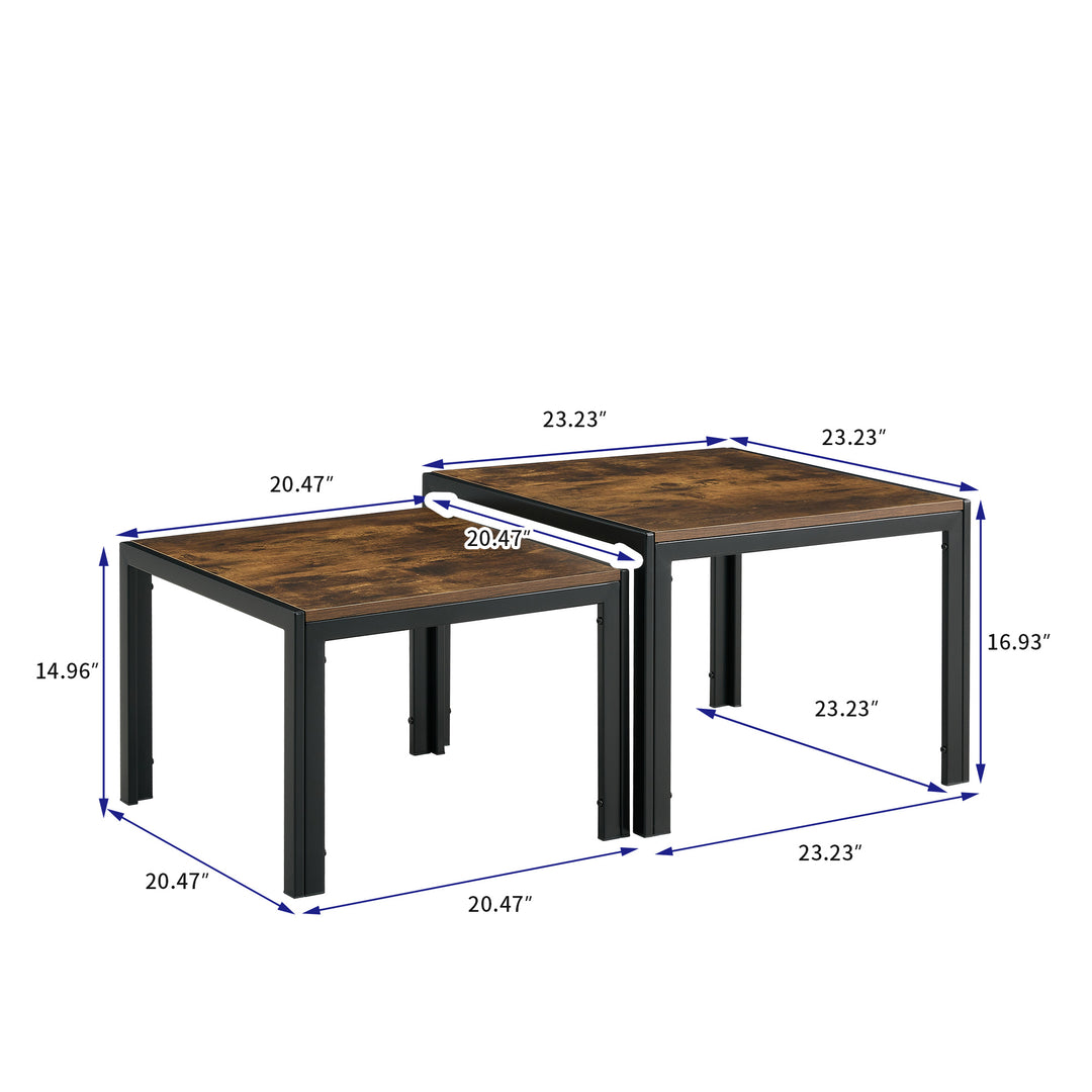 Nesting Coffee Table Set of 2  Square Modern Stacking Table with Wood Finish