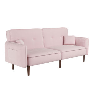 Convertible Sofa Bed with Wood Legs in Velvet