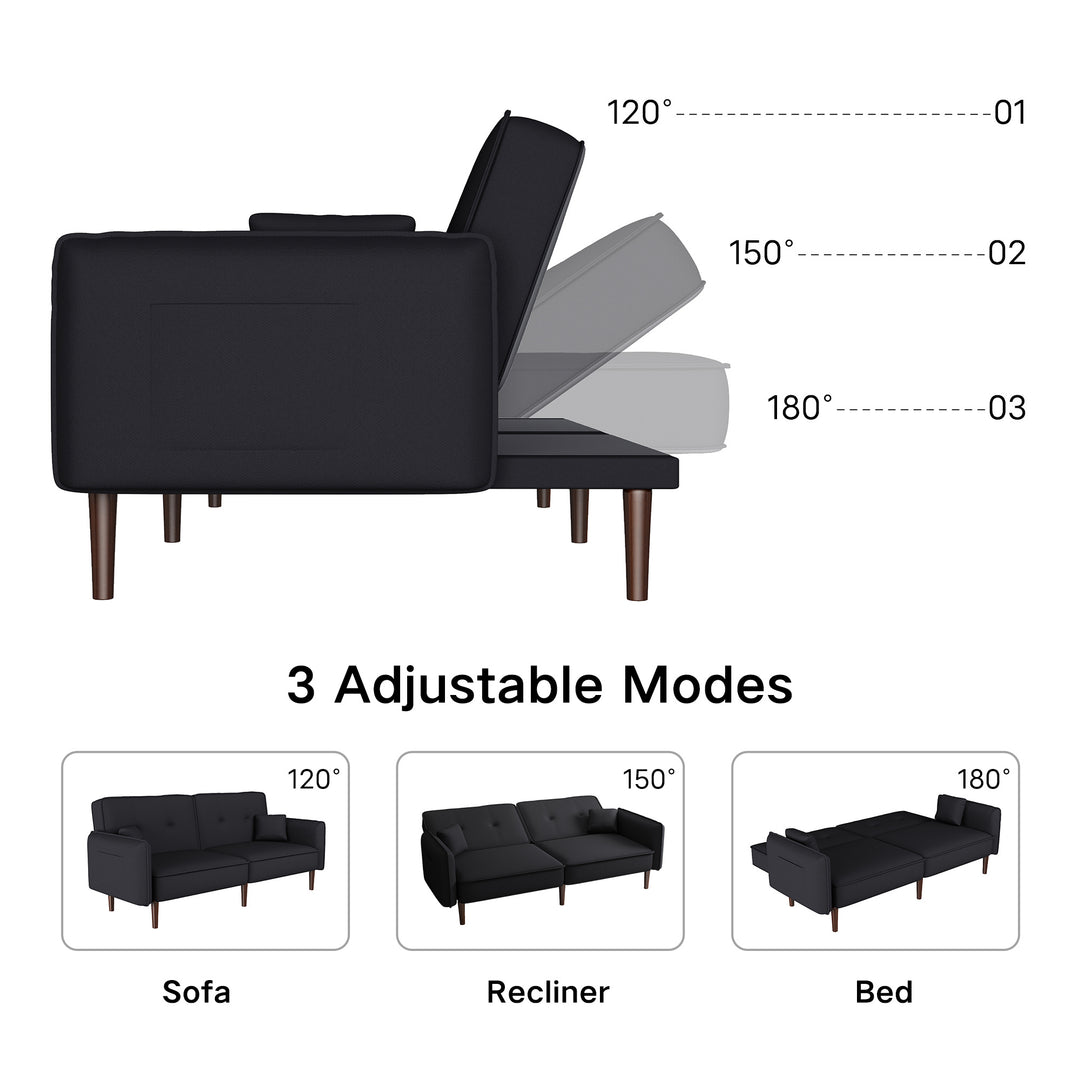 Convertible Sofa Bed with Wood Legs in Cotton Linen Fabric