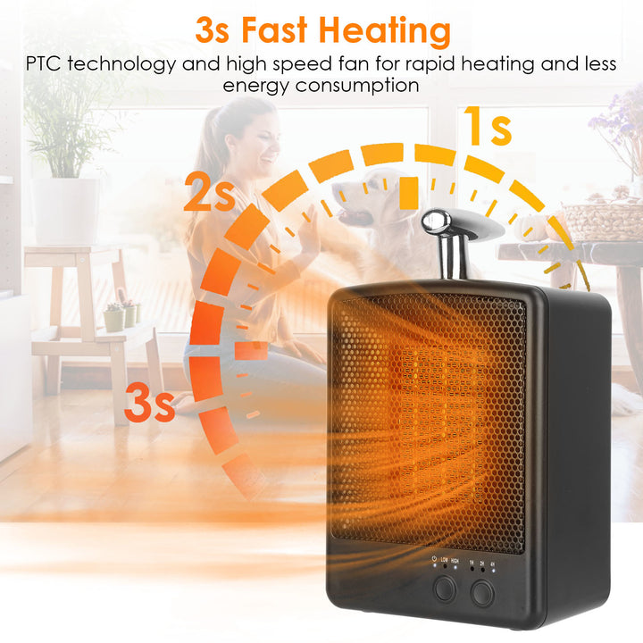 1000W Portable Electric Space Heater Personal Fan with Tip Over Overheat Protection Adjustable Temperature Timer Ceramic Heater for Bedroom Office Desk