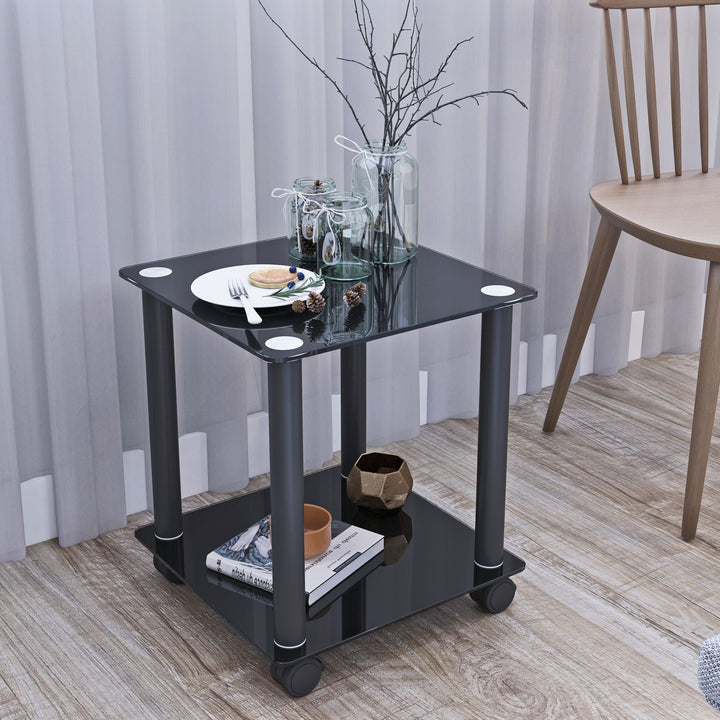 1-Piece 2-Tier Space End Table with Storage Shelves