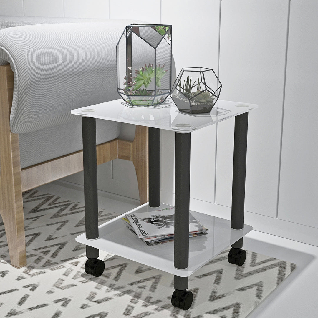 1-Piece 2-Tier Space End Table with Storage Shelves