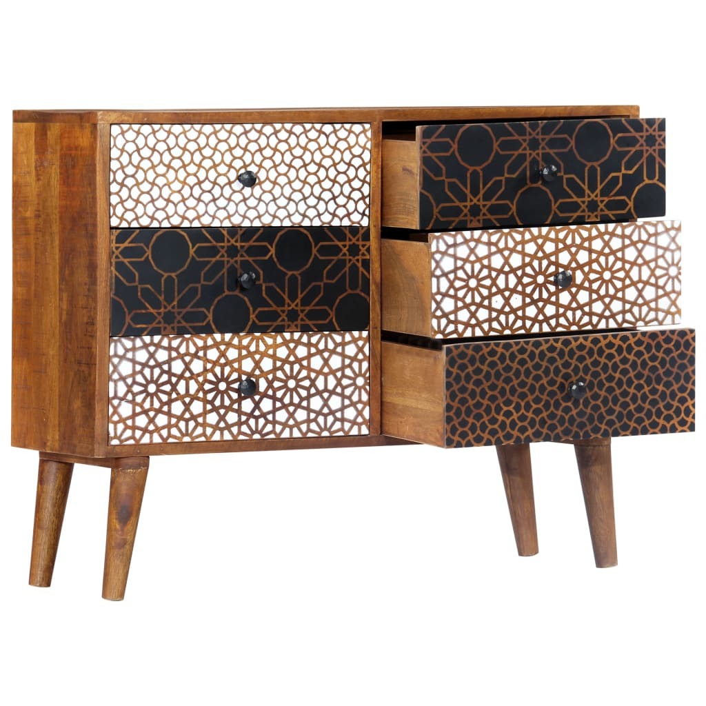 Sideboard with Printed Pattern 35.4"x11.8"x27.6" Solid Mango Wood