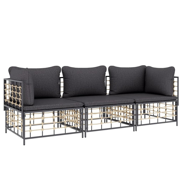 3 Piece Patio Lounge Set with Cushions Anthracite Poly Rattan