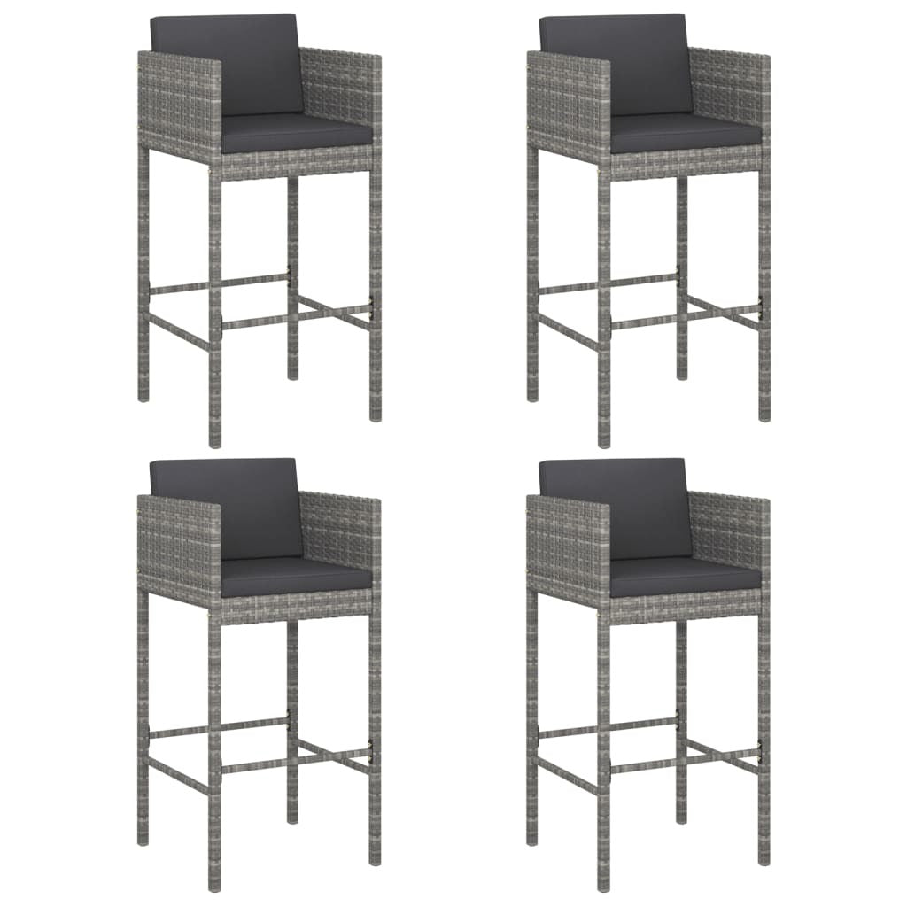 Bar Stools 4 pcs with Cushions Gray Poly Rattan