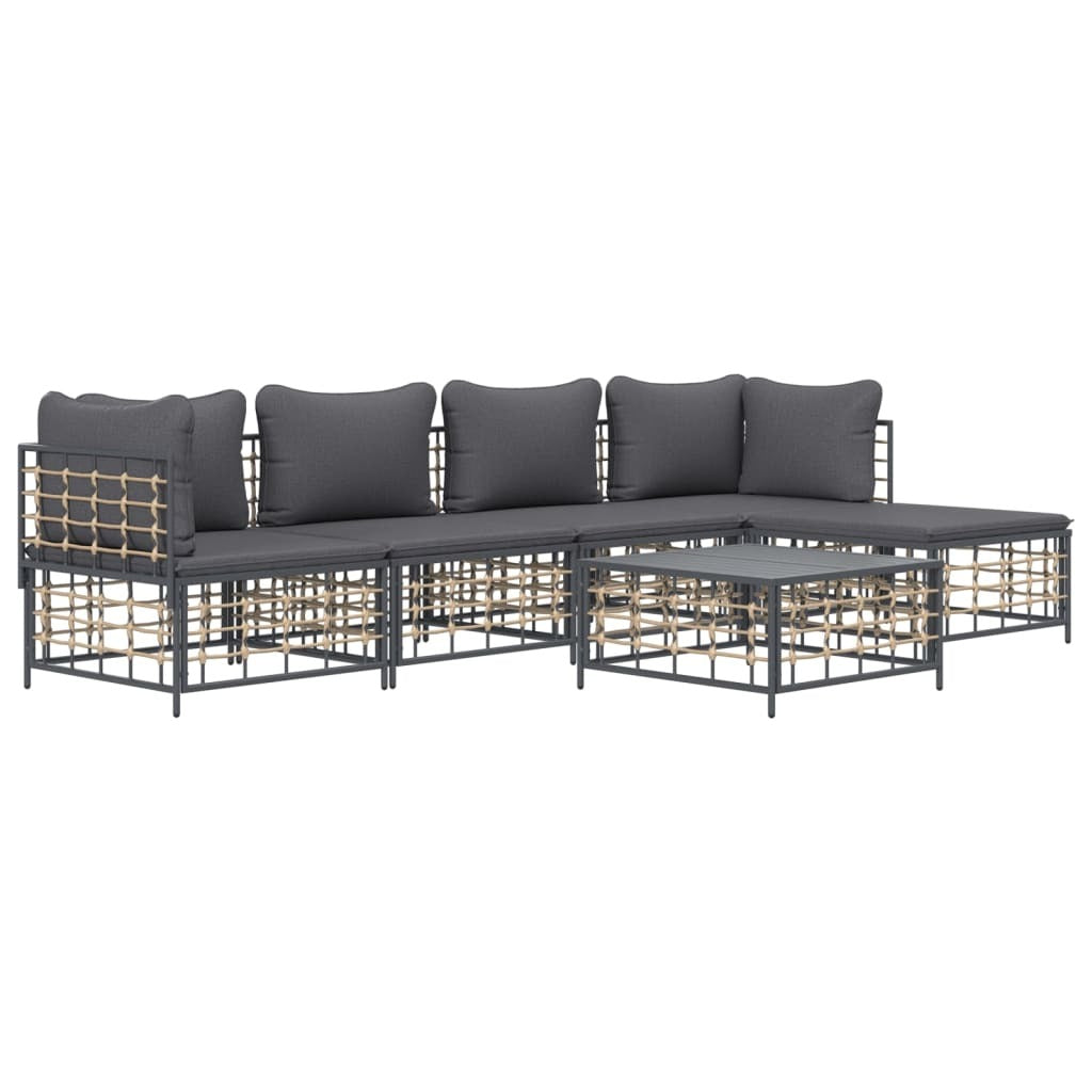 6 Piece Patio Lounge Set with Cushions Anthracite Poly Rattan