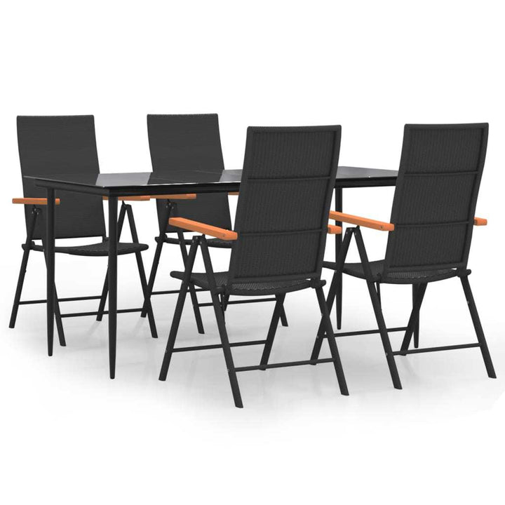 5 Piece Patio Dining Set Black and Brown Poly Rattan