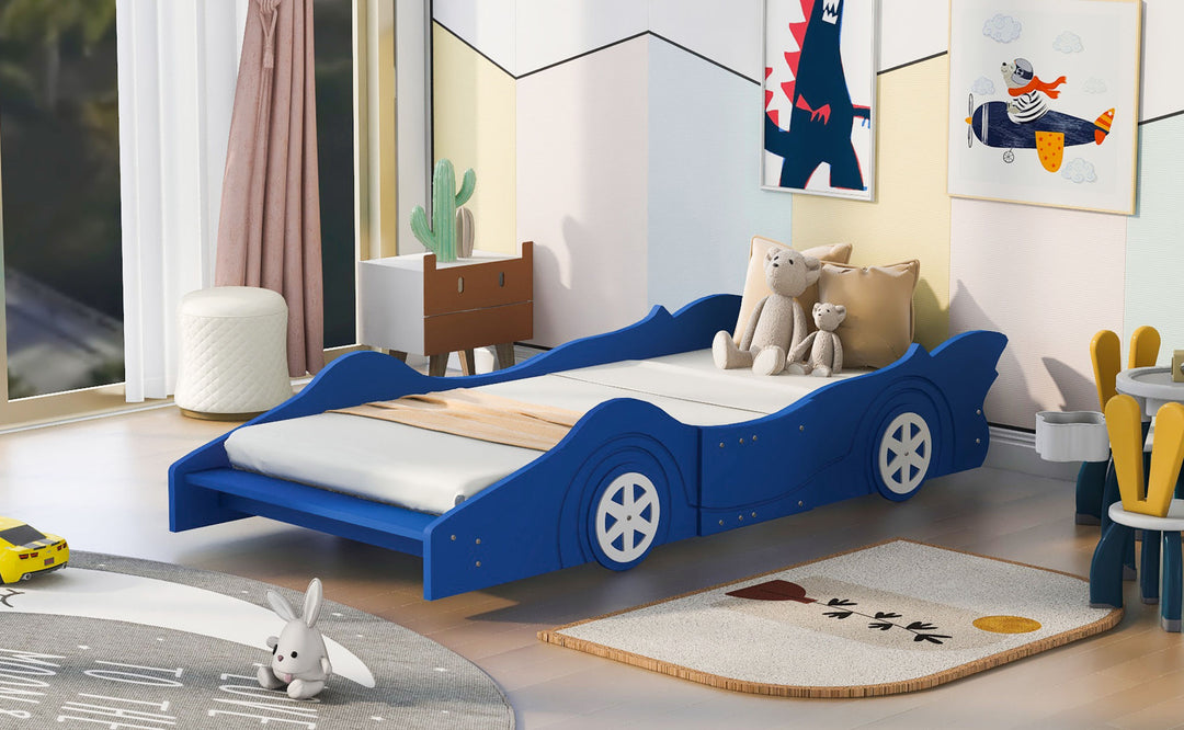 Twin Size Race Car-Shaped Platform Bed with Wheels