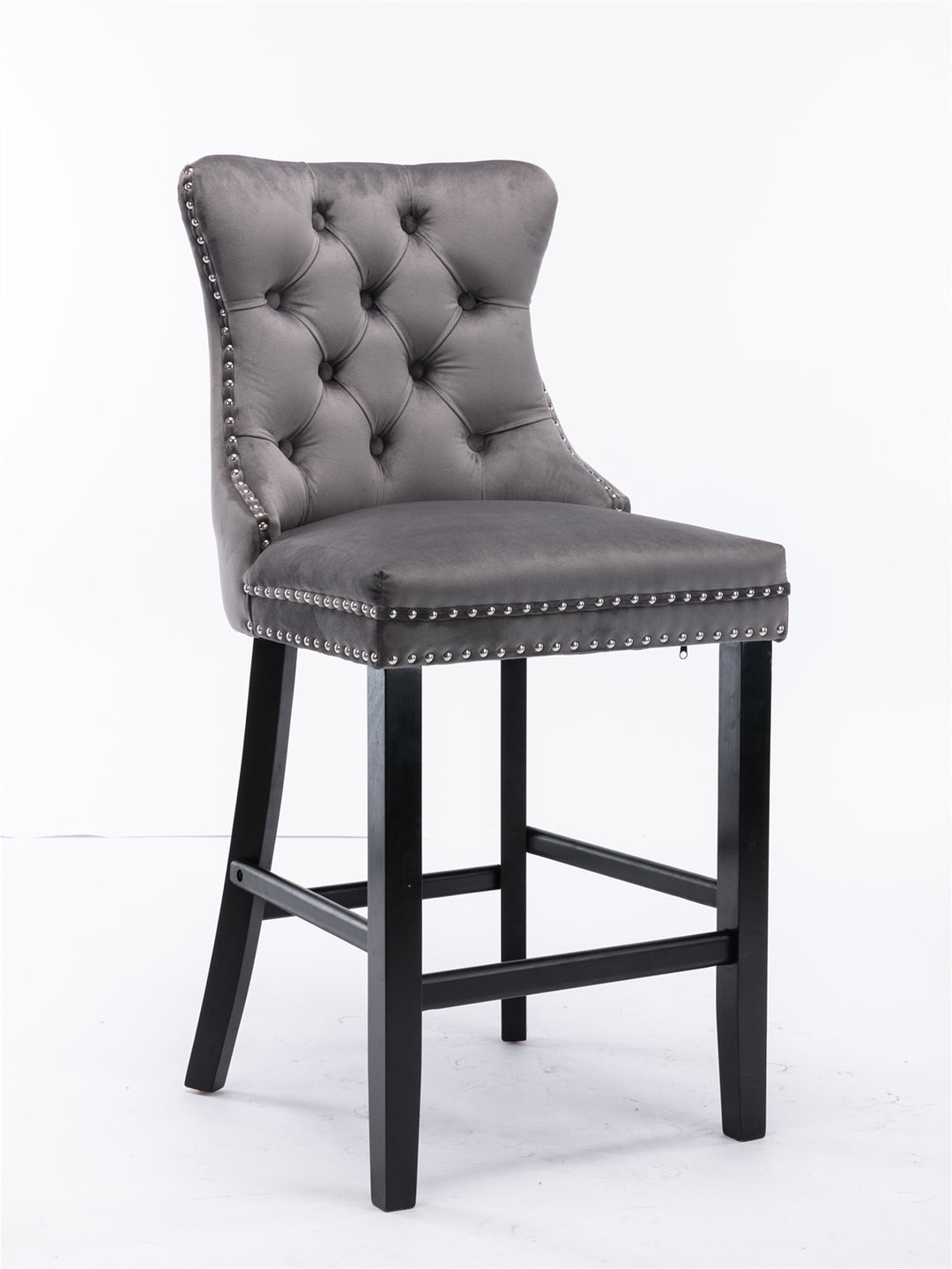 Contemporary Velvet Upholstered with Button Tufted Decoration and Wooden Legs  and Chrome Nailhead Trim Set of 2