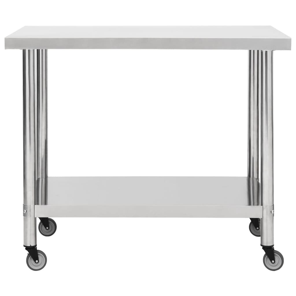 Kitchen Work Table with Wheels 39.4"x23.6"x33.5" Stainless Steel