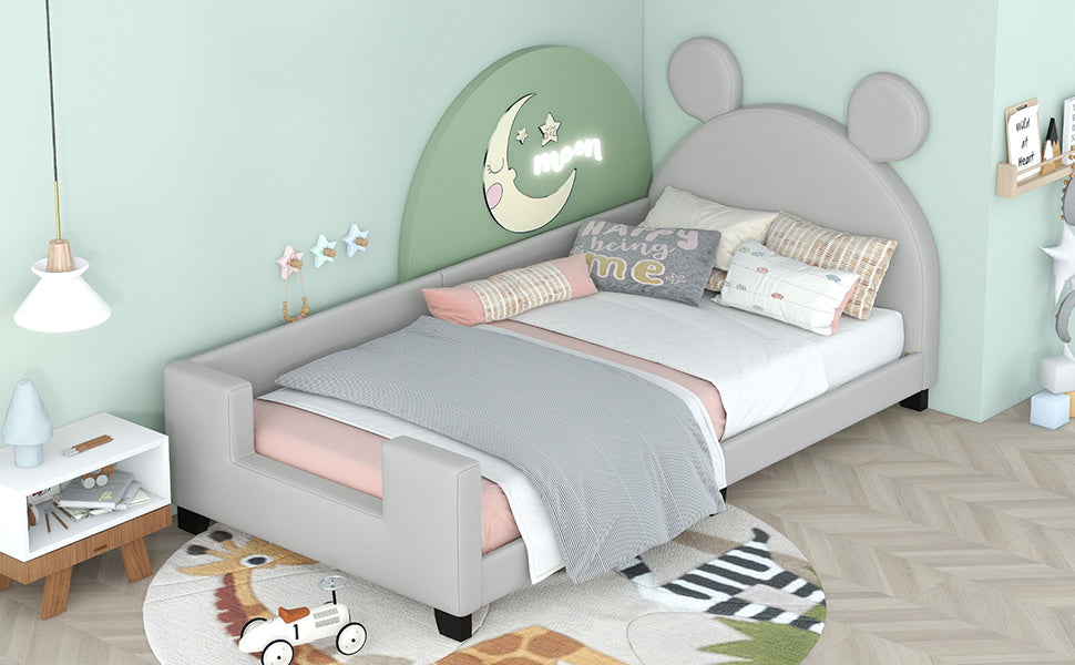 Twin Size Upholstered Daybed with Carton Ears Shaped Headboard