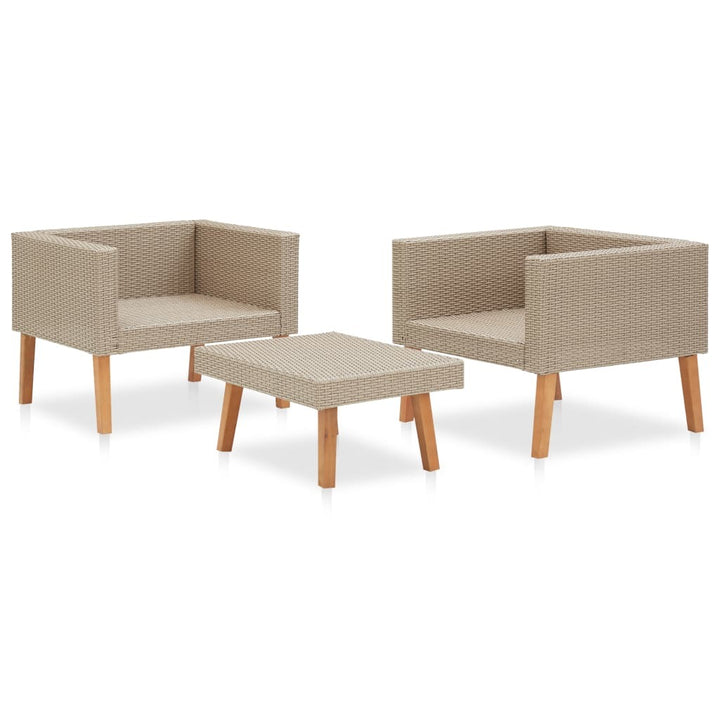 3 Piece Garden Lounge Set with Cushions Poly Rattan Beige