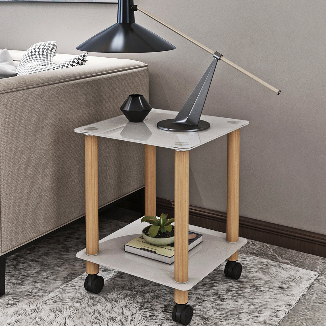 1-Piece 2-Tier Space End Table with Storage Shelves