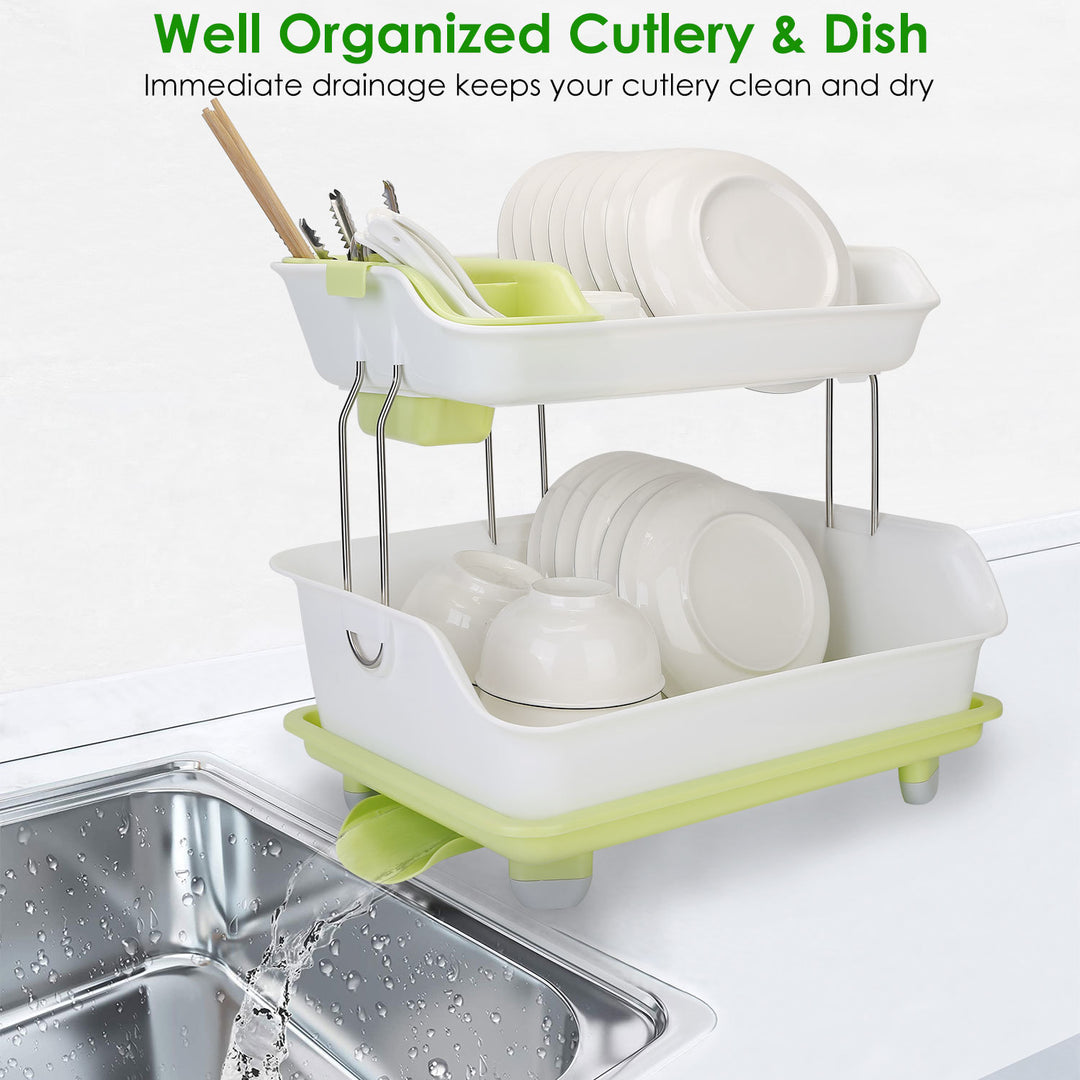 2-Tier Dish Drying Rack Cutlery Drainer Holder Kitchen Organizer Storage Shelf