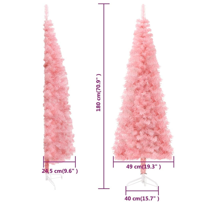 Slim Artificial Half Christmas Tree with Stand Pink 70.9"