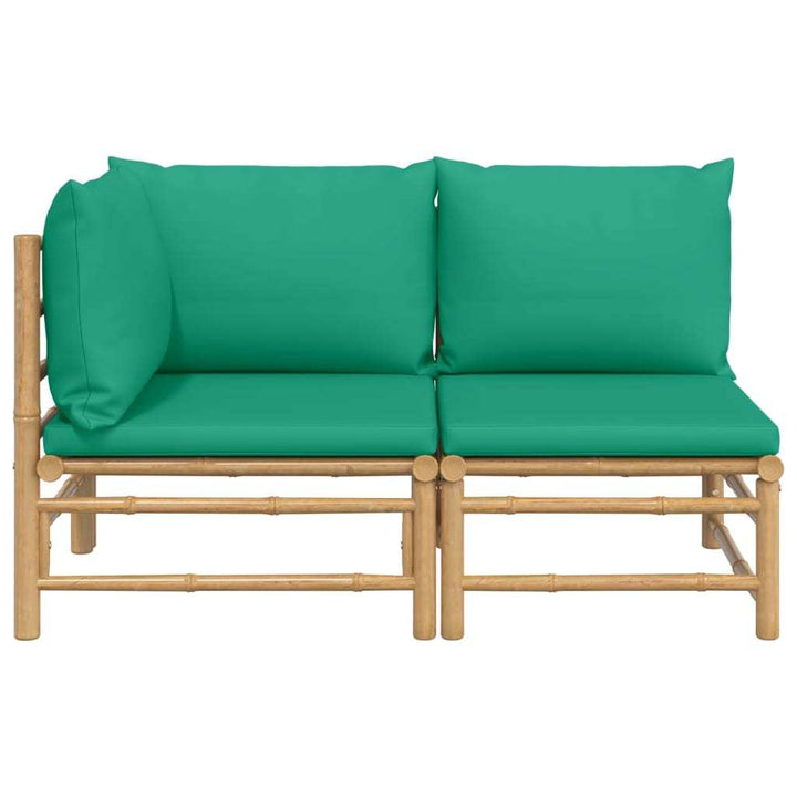 2 Piece Patio Lounge Set with Green Cushions Bamboo