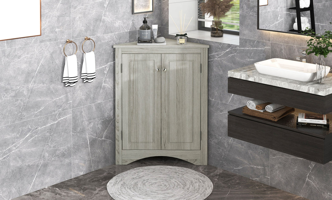 Triangle Bathroom Storage Cabinet with Adjustable Shelves, Freestanding Floor Cabinet