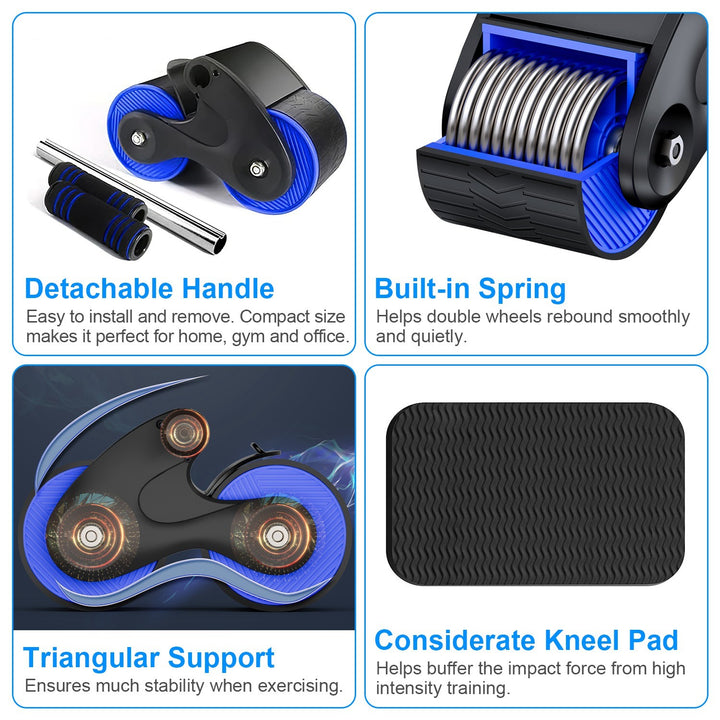 Automatic Rebound Abdominal Wheel Anti-slip AB Roller Wheel with Kneel Pad Phone Holder Home Gym Abdominal Exerciser for Men Women