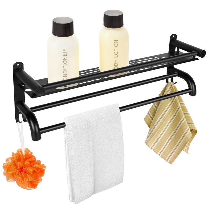 2 Tier Wall Mounted Towel Rack Bar Rail Towel Holder Hanger Bathroom Toiletries Storage Shelf with Nail Free Stickers