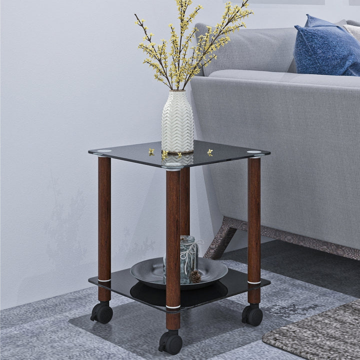 1-Piece 2-Tier Space End Table with Storage Shelves