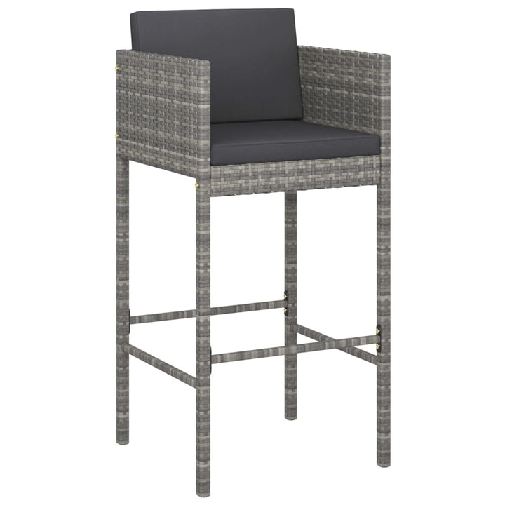 Bar Stools 2 pcs with Cushions Gray Poly Rattan