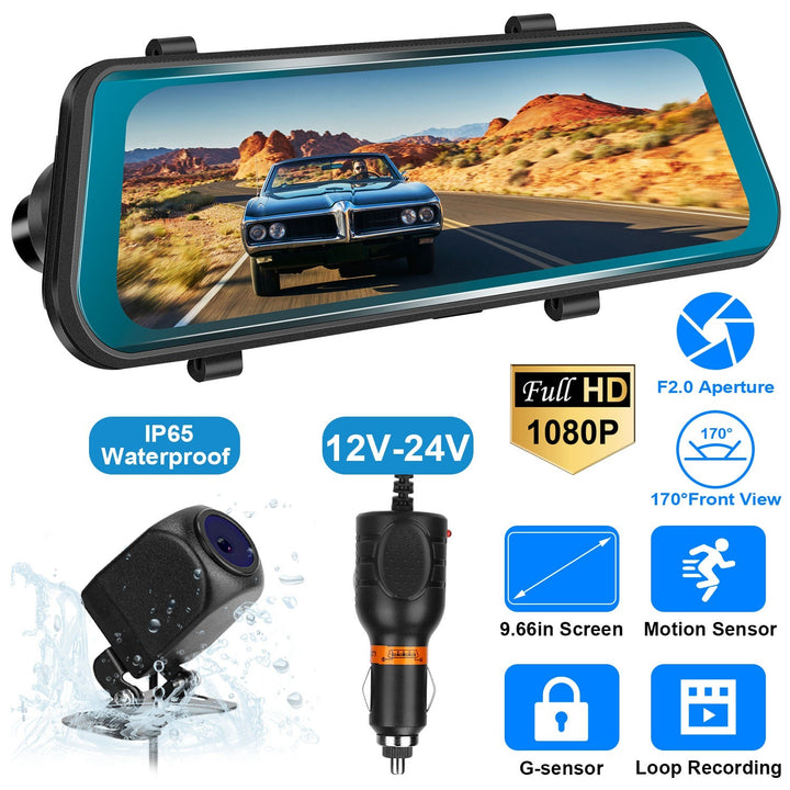 FHD 1080P Car DVR Dash Camera 9.66In Vehicle Driving Recorder with G Sensor Parking Monitoring Seamless Recording