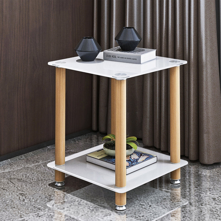 1-Piece 2-Tier Space End Table with Storage Shelves