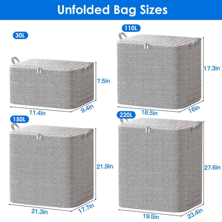 4 Pack Foldable Non Woven Storage Bags Closet Organizers Wardrobe Sorting Baskets