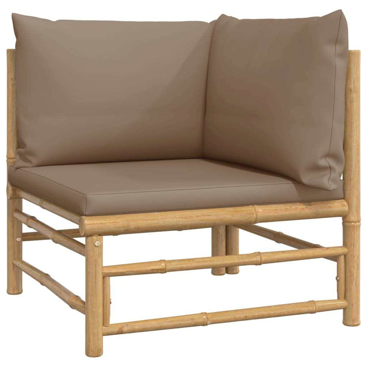 3 Piece Patio Lounge Set with Taupe Cushions Bamboo