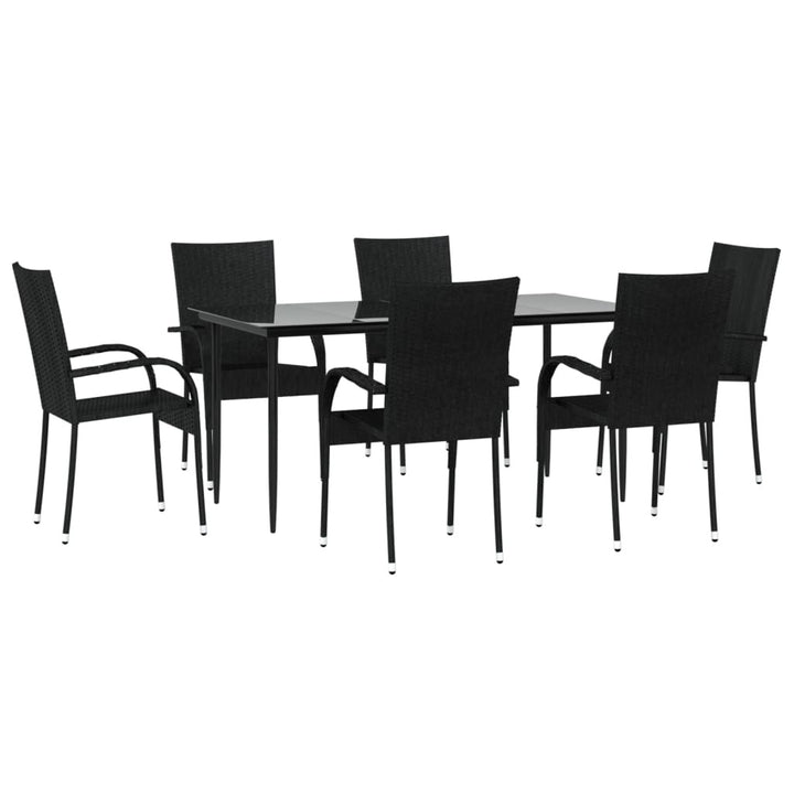 7 Piece Patio Dining Set Black Poly Rattan