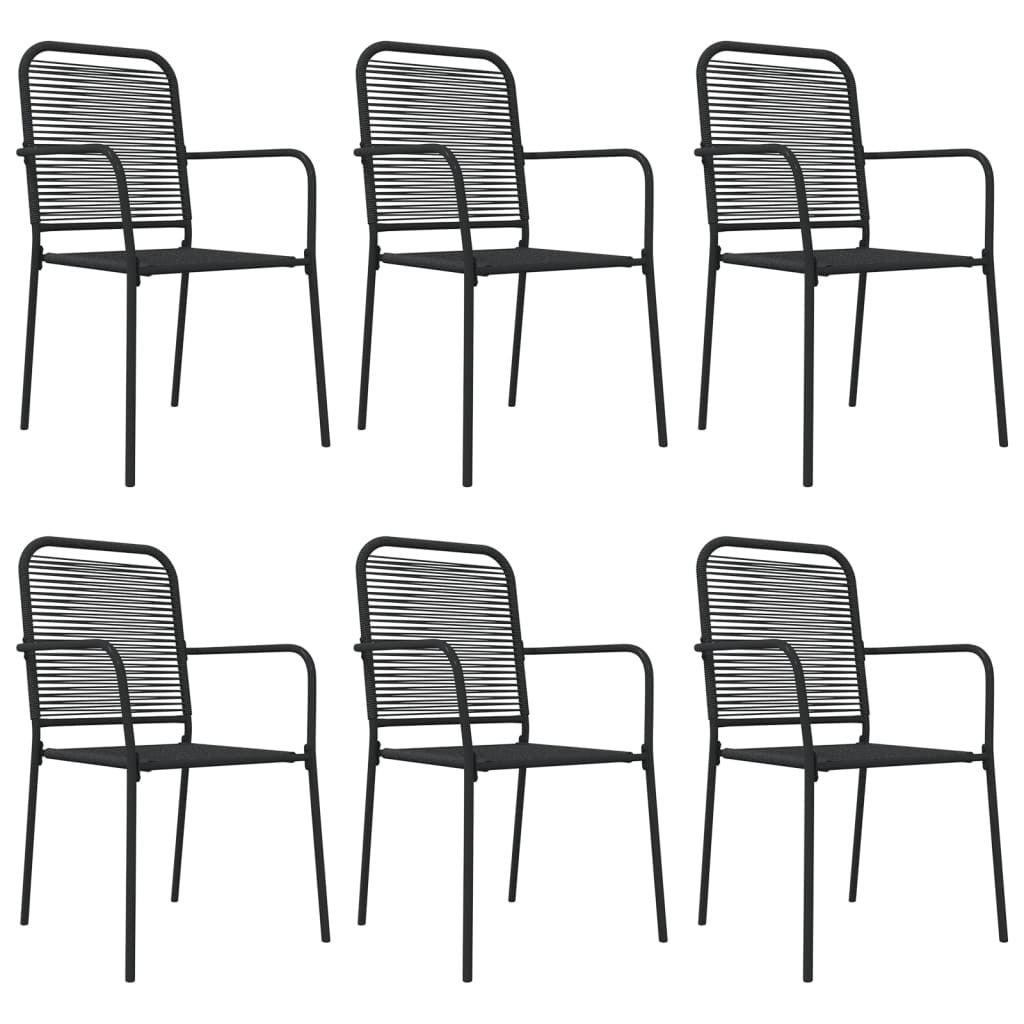 7 Piece Patio Dining Set Black Cotton Rope and Steel