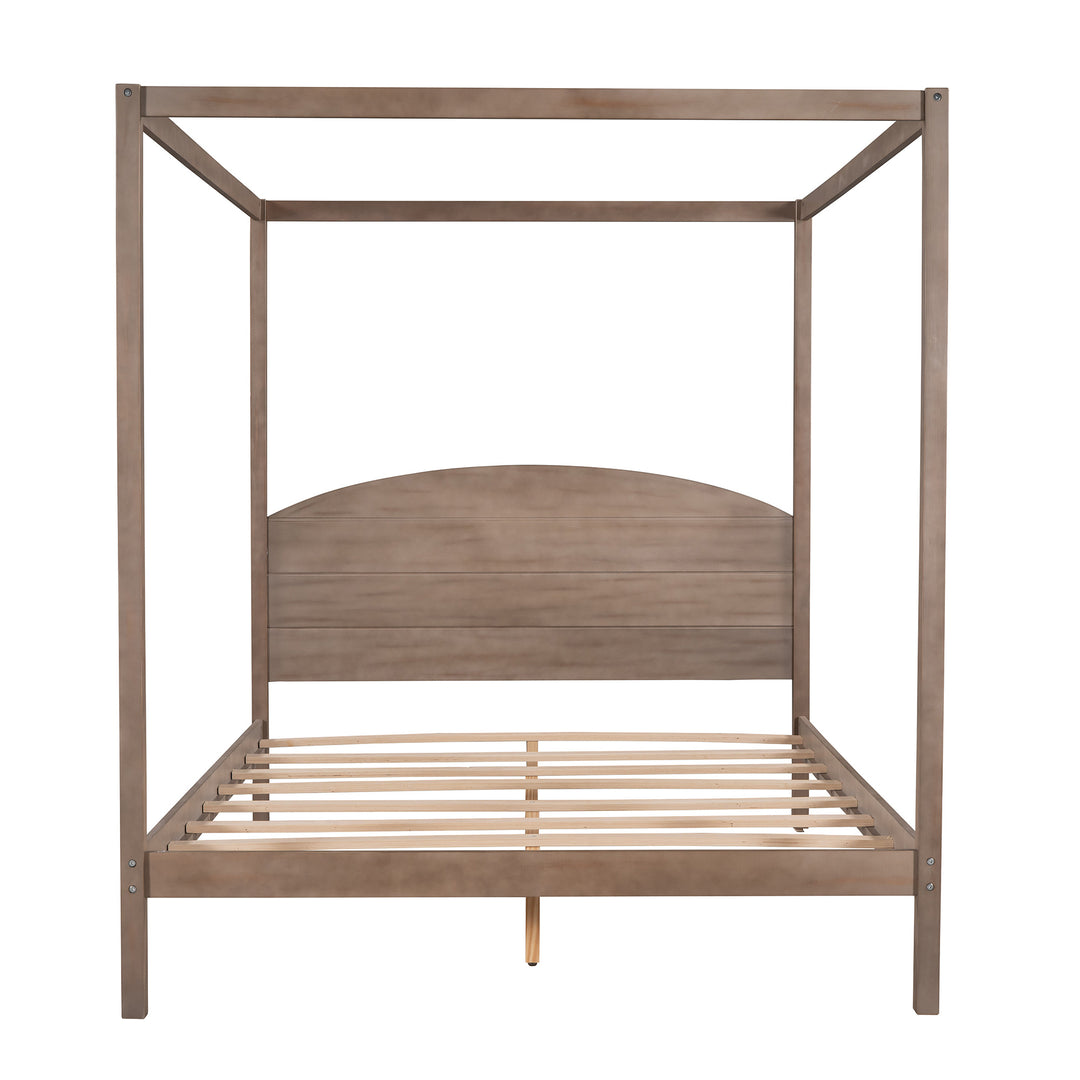 Queen Size Canopy Platform Bed with Headboard and Support Legs