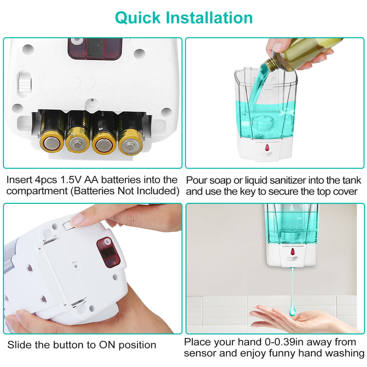 Automatic Soap Dispenser 700ML/29OZ Wall Mounted Sensor Refillable Hand Gel Dispenser