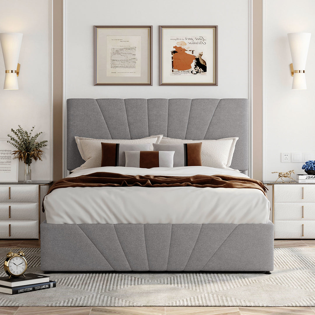 Full size Upholstered Platform bed with a Hydraulic Storage System