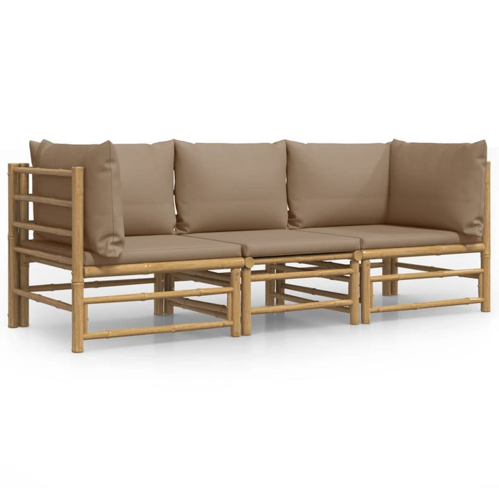 3 Piece Patio Lounge Set with Taupe Cushions Bamboo