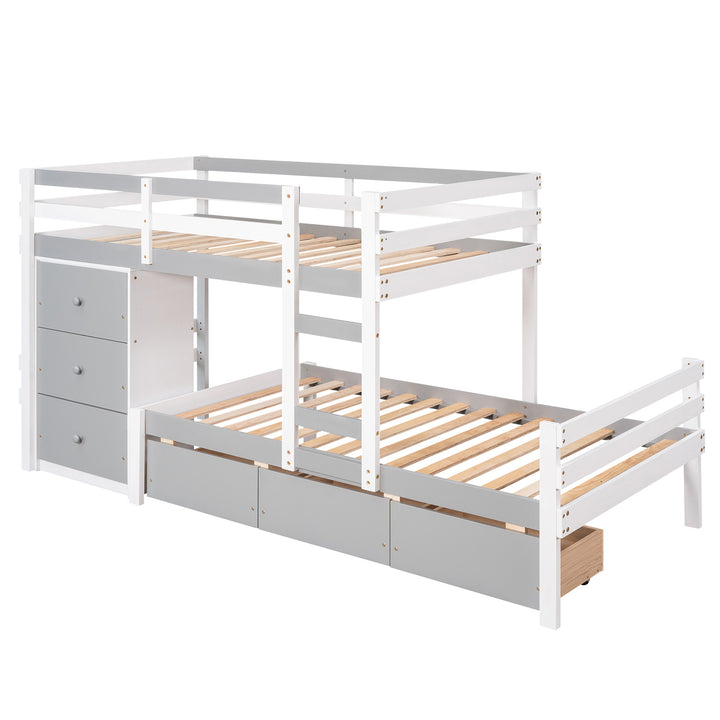 Twin over Twin Loft Bunk Bed with Drawers and Ladder