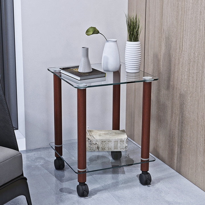 1-Piece 2-Tier Space End Table with Storage Shelves