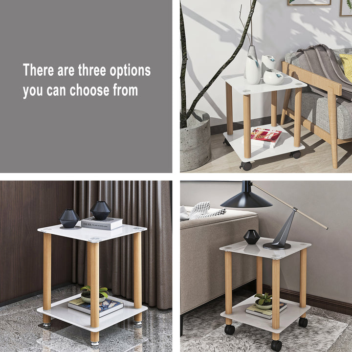 1-Piece 2-Tier Space End Table with Storage Shelves