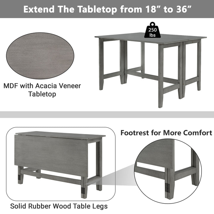 Farmhouse Wood Counter Height 5-Piece Dining Table Set with Drop Leaf