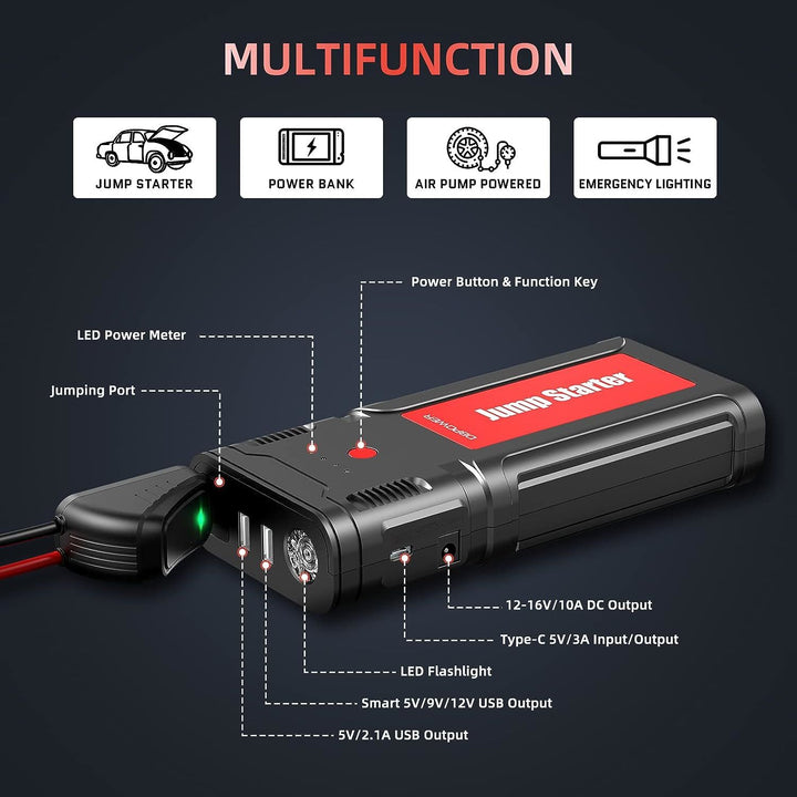 DBPOWER Car Battery Jump Starter 2500A 21800mAh - for up to 8.0L Gasoline/6.5L Diesel Engines, Portable 12V Auto Battery Booster, Power Pack, Quick Charging